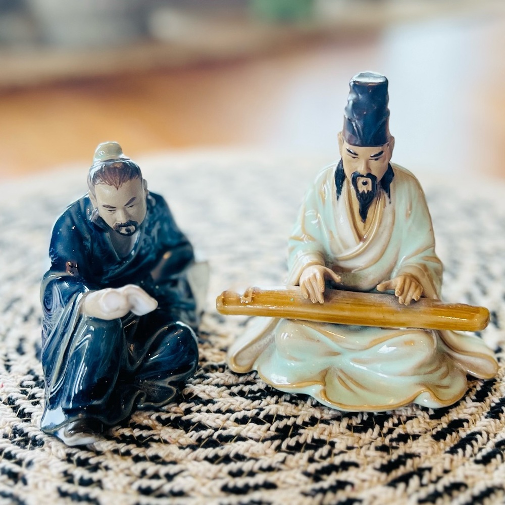 Vintage Chinese Shiwan Mud man clay figurine Set 2